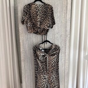 Ganni Leopard Silk Holiday Party Set Skirt and Top